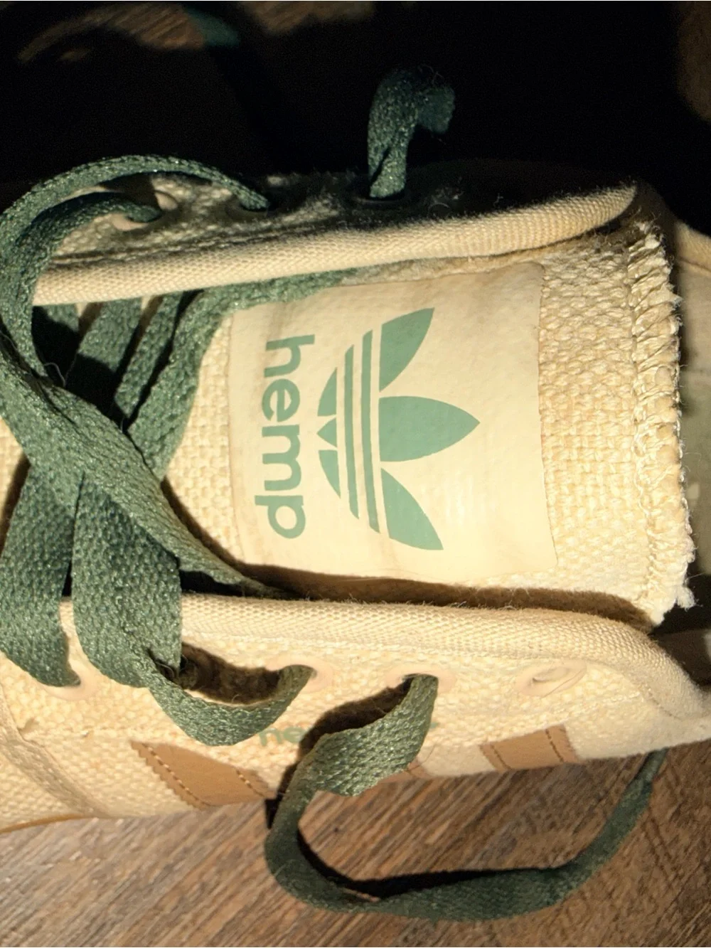 adidas Beige hemp Sneakers with Olive Green Laces men’s size 10
